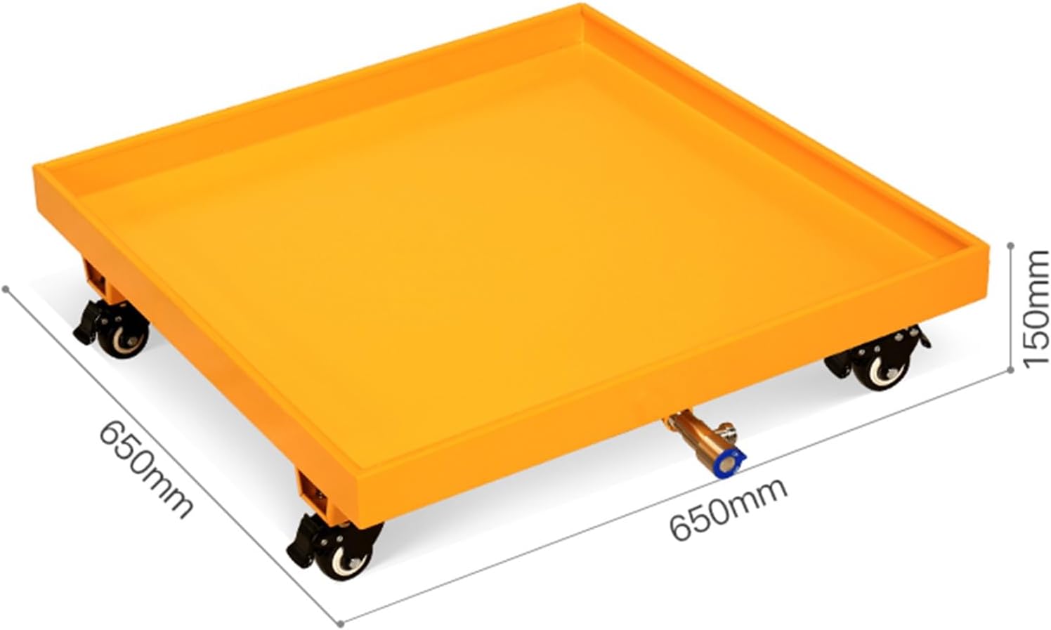 Oil Drum Tray,Spill Platform, Large Spill Containment Pallet With Drain Outlet, Industrial Uses Pad Kitchen Warehouses Garage Storage Leakproof Tray, Stack Paint Bucket/O-Yellow(wheels)-65x65x15