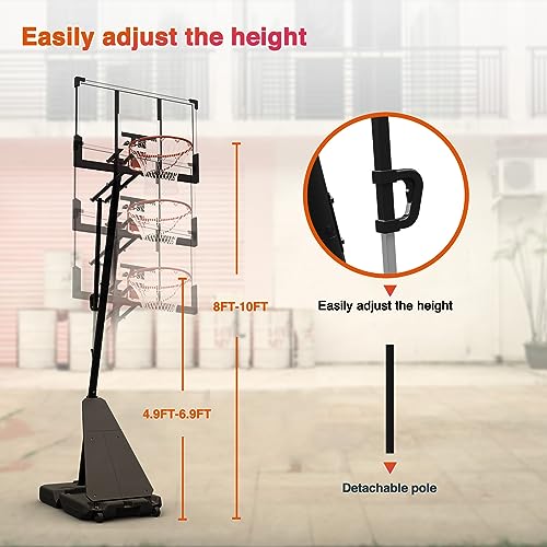 Seray Basketball Hoop with 4.8-10FT Height Adjustable for Kids/Adults, Basketball Hoop Outdoor 10 ft Adjustable with 44 Inch Backboard and 2 Wheels for Outdoor/Indoor Sports - Thumbnail 3