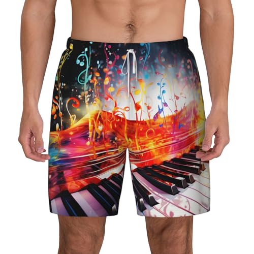 Men's Swim Trunks Quick Dry Board Shorts Colorful Piano Keyboard Music Note Beach Shorts with Pocket Bathing Suits for Men
