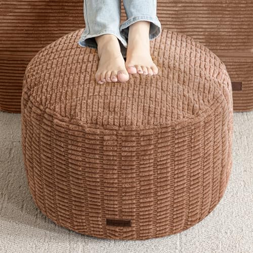 HIGOGOGO Round Foam Ottoman Foot Rest Brown