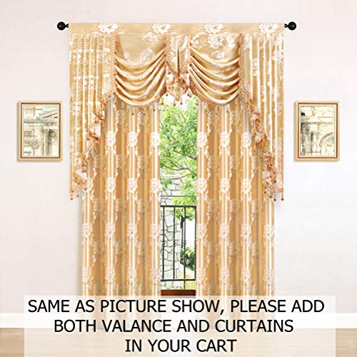 Elkca Golden Jacquard Swag Waterfall Valance Luxury Curtain Valance For Living Room Golden Floral Valance For Bedroom(Floral-Golden,W59 Inch,1 Panel) #TOP1