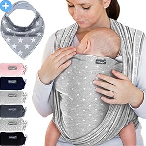 Baby Wrap Carrier Lichtgrijs Met Sterren – Draagzak Voor Pasgeborenen En Baby’S Tot 15 Kg – Gemaakt Van Zacht Katoen