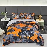 PERFEMET Twin Bedding Sets for Boys 6 Piece Orange Camouflage Bedding Comforter Set for Kids Teen Soft Fluffy Orange and Grey Army Style Bed in A Bag Matching 2 Pillowcases(Orange, Twin)