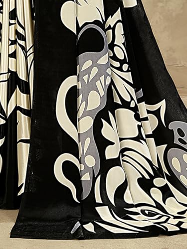 Image of SIRIL Women's Crepe Silk Printed Saree with Unstitched Blouse Piece
