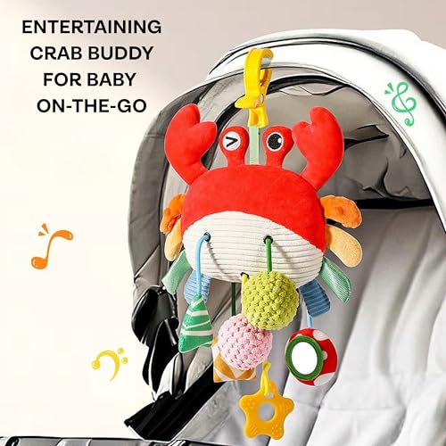 Image of Crab Plush Stroller Toy - Hanging Toys for Babies 0-6 Months, Sensory Rattle & Tummy Time Toys, Developmental Baby Toys for 3 to 12 Month Old