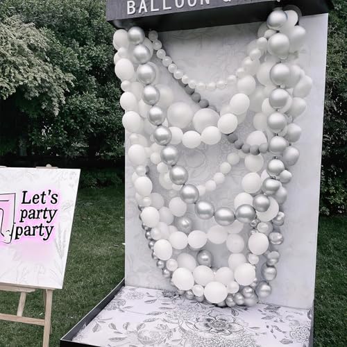 Image of White Quick Link Balloons, 120PCS Linking Balloons for Making Balloon Wall Balloon Arch Balloon Chains, Pearl Balloons for Wedding Birthday Baby Shower Graduation Grad Party Decorations (6+10inch)