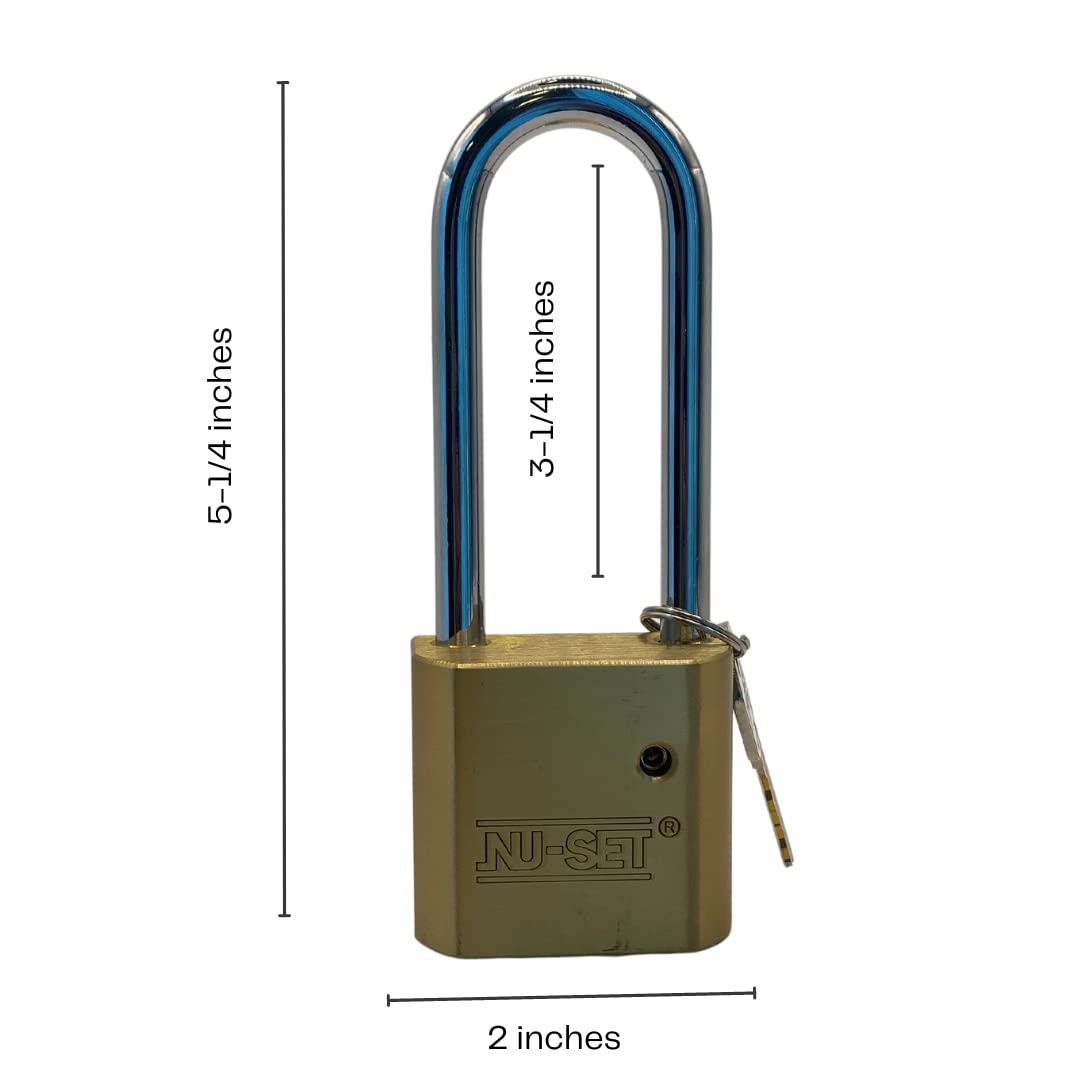 NU-SET Lucchetto in ottone massiccio resistente da 5,1 cm, temprato, lungo, confezione da 2 chiavi uguali