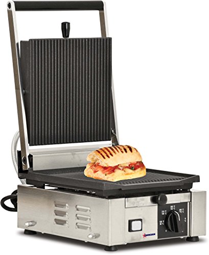 Omcan 11375 Commercial Restaurant Elite Sandwich Ribbed Panini Grill ETL