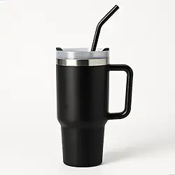 Copo Térmico de Inox 1200ml com Alça Tampa e Canudo Parede Dupla Isolada a Vácuo Ideal para Academia, Escritório e Viagens Design Moderno Premium (PRETO)