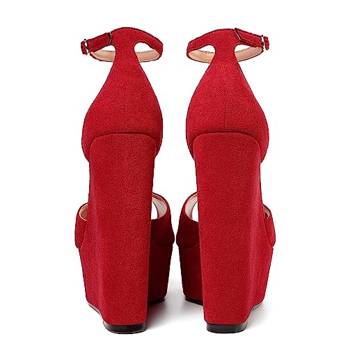 ROSERWISH Womens Sexy Peep Toe Night Club Ankle Strap Suede Buckle Platform Fashion Wedge High Heel Pumps Shoes 6 Inch4