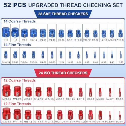 Gewindelehre 52-Teiliges Thread Checker Satz - Gewindeprüfer for Schrauben und Muttern Aluminiumlegierung Gewindelehre Mit Metrischen and Imperialen Geeignet Zum Erfassen und Messen Von Gewindemaßen