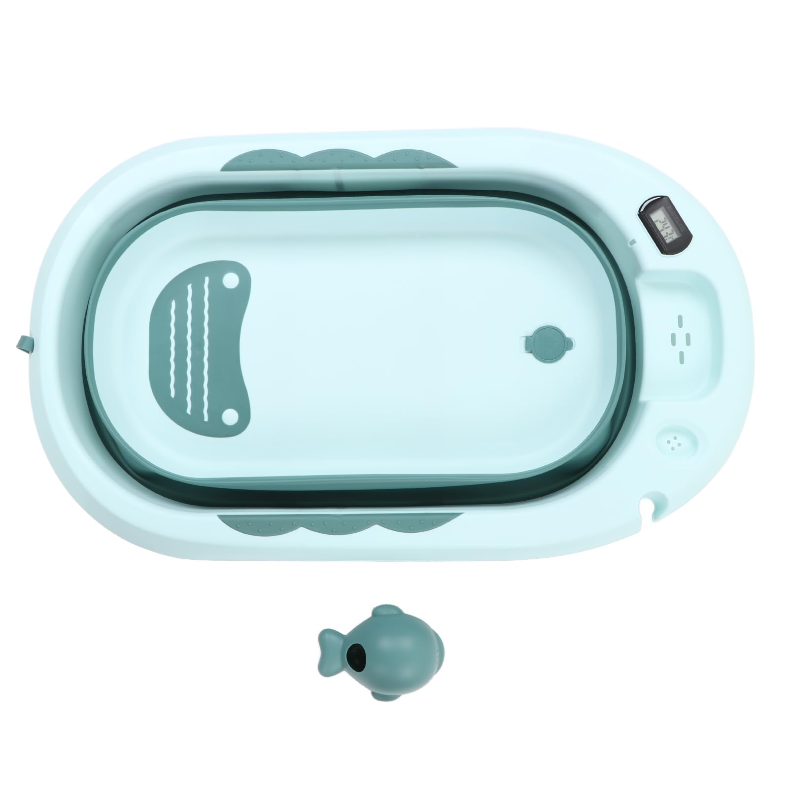 Fockety Zusammenklappbare Babybadewanne, Babybadewanne mit Thermometer, Tragbare Reisebadewanne mit Abflussloch, Babybadewanne für Neugeborene Bis Kleinkinder (Hellgrün)