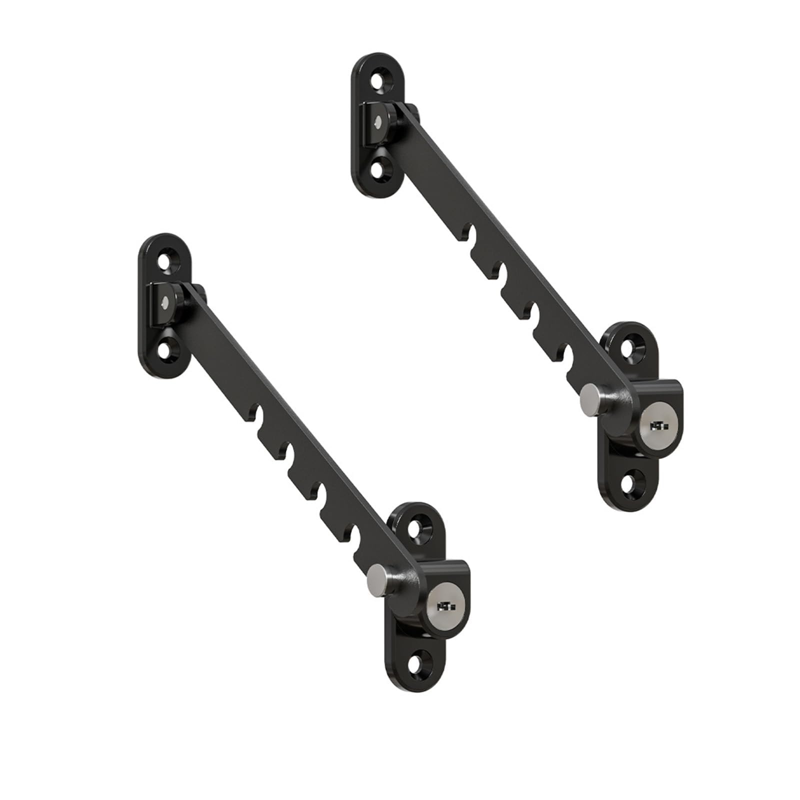 2 Pcs Adjustable Casement Window Restrictor Latch, 5-Stage Aluminum Alloy Window Protection Latch for Wooden, Metal and Door (Black)