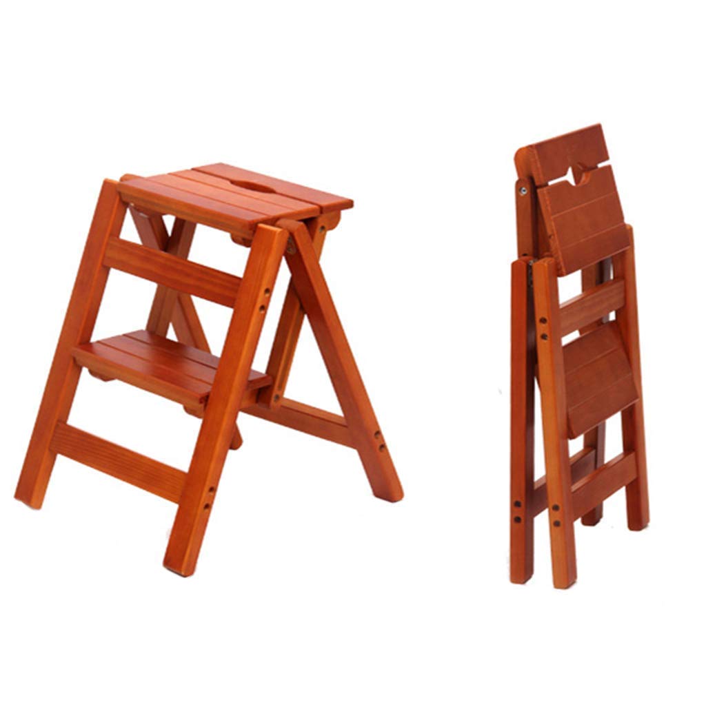 Escabeau double usage bois et siège pliable comme étagère d'escalier