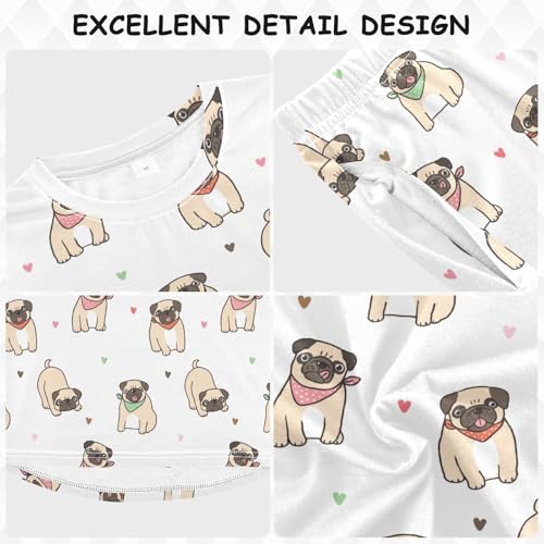 Long Sleeve Pajama Set for Girls Boys Kids,Cartoon Dog White Hearts Comfy Nightwear Soft Loungewear,Family Matching PJs Underwear Set 3T3