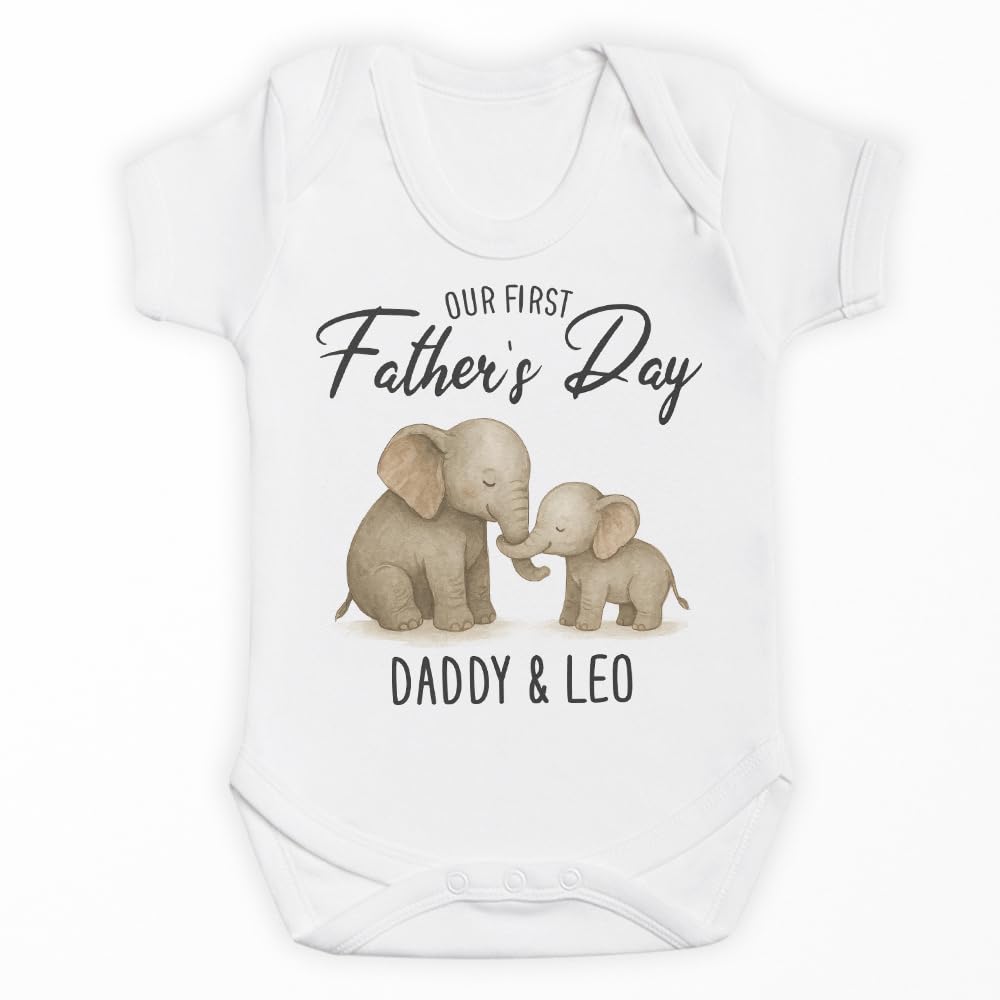 The Gift Project PERSONALISED Our First Father's Day - Baby Bodysuit - Elephants