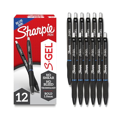 Sharpie S-Gel Gel Pens, Black Barrel, Bold Point (1.0mm), Blue Ink, 12 Count - Home, Office, School, Journaling, Writing, Note-Taking, Teacher Supplies