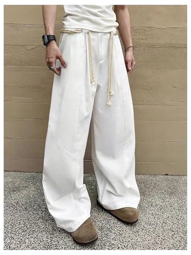 Men's Baggy Pants Wide Leg Pleated Dress Pants Slacks Casual Chino Trousers with Pockets3