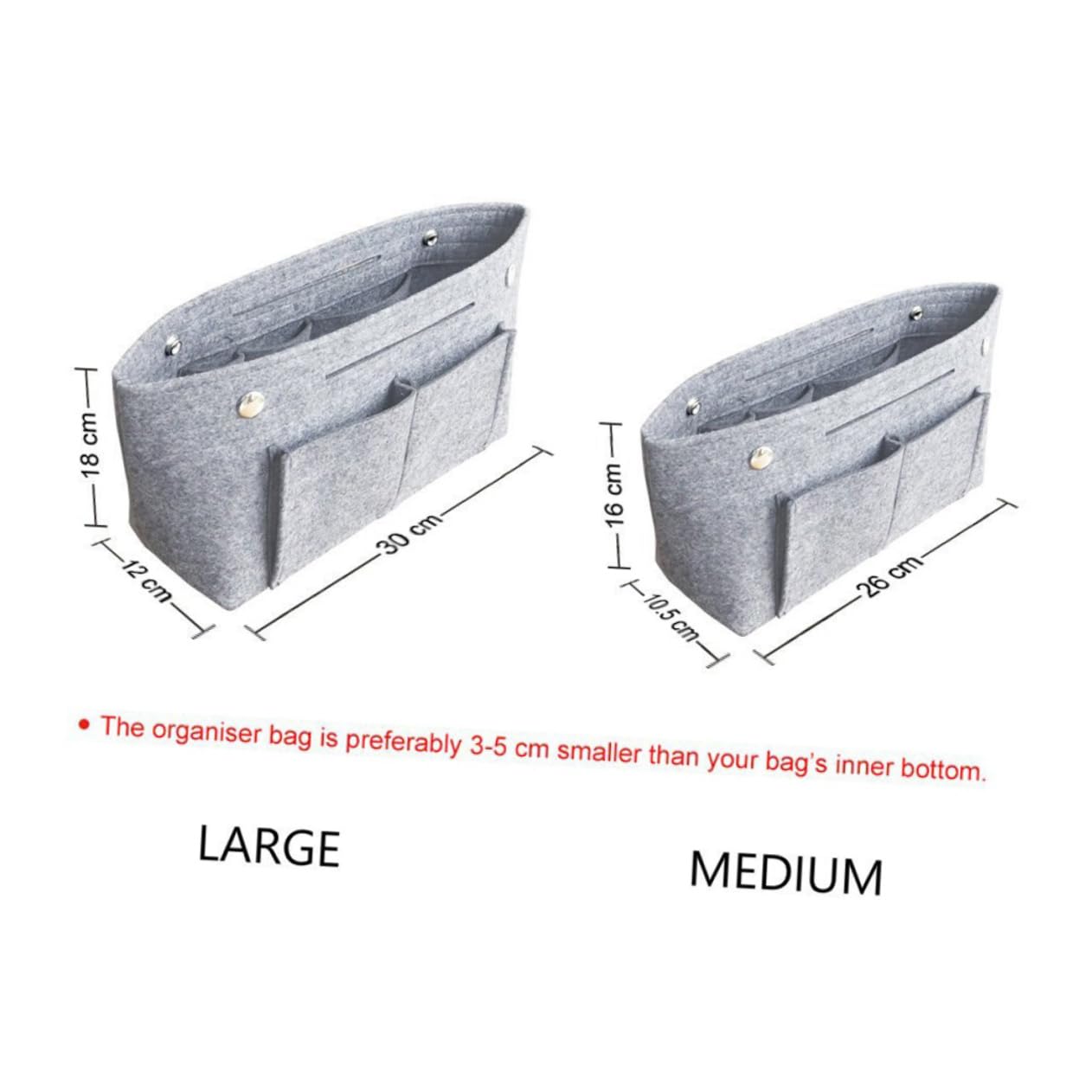 NOLITOY 1PC Light Grey Felt Storage Pouch Multifunctional Handbag Insert Organizer for Makeup Accessories Toiletries Sundries Companion for Handbags
