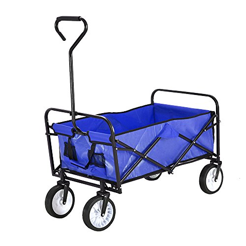 Foldable Outdoor Garden Pull Along Wagon Trailer Hand Cart Transport Trolley (Blue)