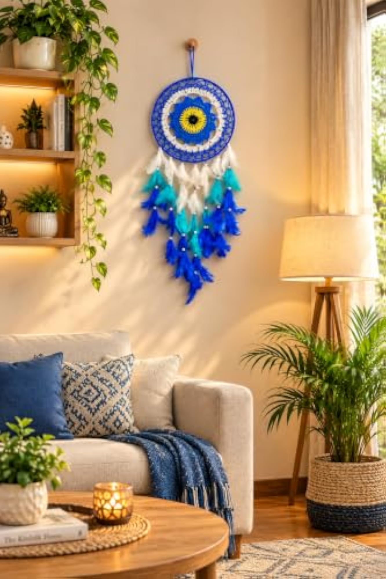 Handmade Blue & White Dream Catcher Wall Hanging