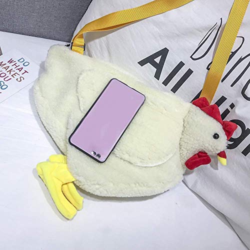 Women Crossbody Bag Cartoon Chicken Pattern Large Capacity, Cute Casual Shoulder Bags Fleece Zipper Soft Plush Handbags, Gifts for Friends Daughter Girlfriend White4