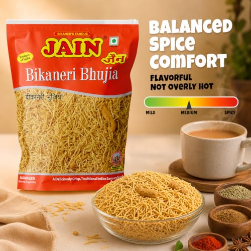 Image of JAIN Bikaneri Bhujia, Size - 1Kg, Asli Bikaneri, Handmade, No Palm Oil, Zipper Pack