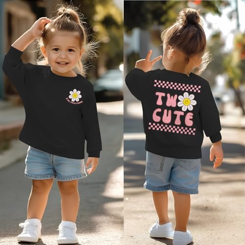 KEKEMI Two Cute Birthday Girl Sweatshirt 2T Girl Sunflower Birthday Outfit Two Years Old Long Sleeve Pullover Tops B-day Tops3