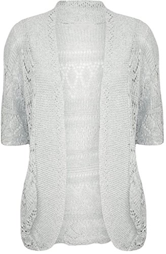 Bolero de punto crochet gris con diseño calado transpirable y manga corta
