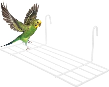 balacoo 2 Pcs Bird Cage Platform Perch Iron Parrot Grid Stand - Bird Cage Playground for Parakeets Cockatiels Lovebirds Conures Finches Small Animals White