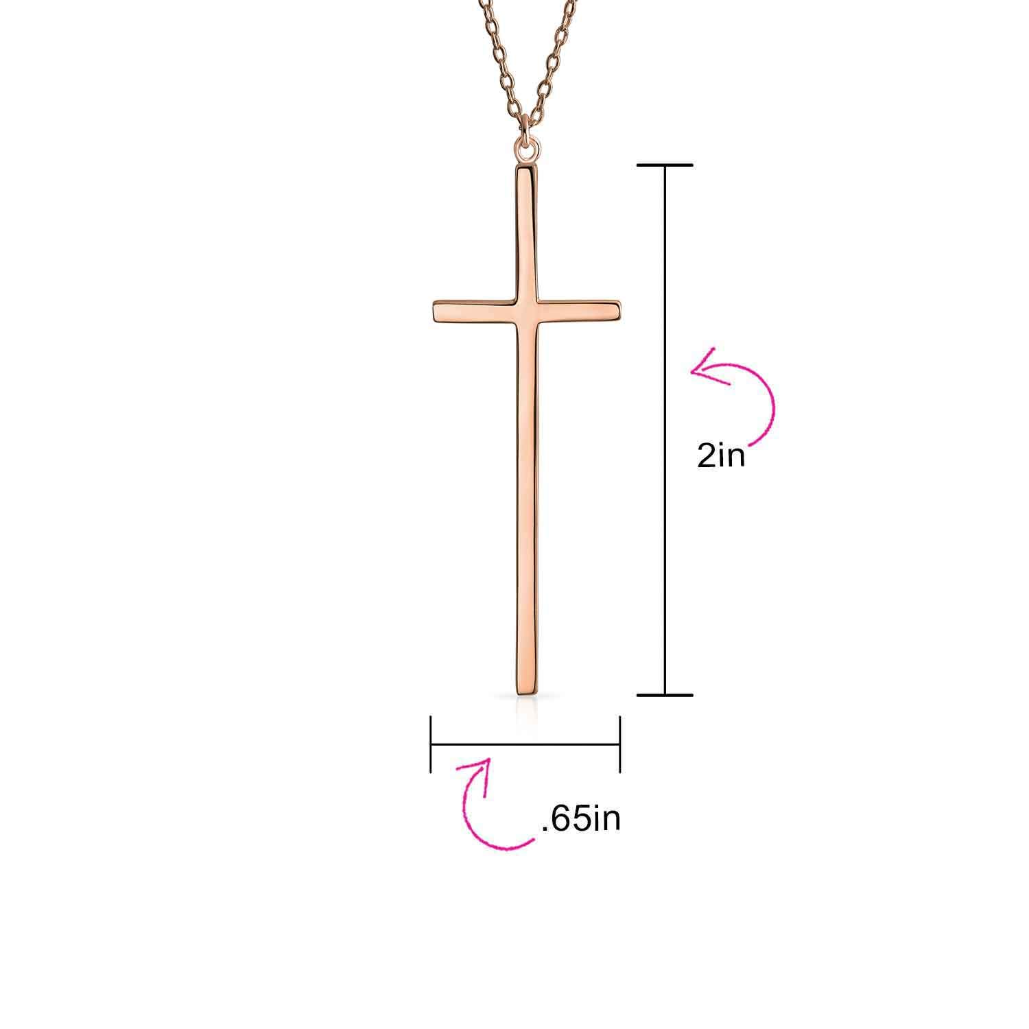 Bling Jewelry Collana Con Ciondolo Croce Latina Religiosa Semplice E Allungata Moderna Di Base Lunga Piatta Sottile Delicata Per Donne Adolescenti In Argento Sterling Placcato Oro Rosa