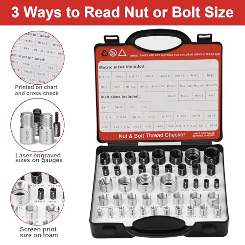 Image of Thread Checker, Nut and Bolt Thread Checker, Bolt Size and Thread Gauge, 44 Individual Bolt and Nut Identifier Gauge (23 Standard & 21 Metric) Especially for Size Check in Tight Spaces