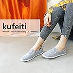 kufeiti Women's Canvas Slip On Shoes Sneakers for Women Fashion Comfortable White Black Elastic Sneakers for Women