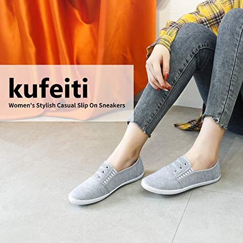 kufeiti Women's Canvas Slip On Shoes Sneakers for Women Fashion Comfortable White Black Elastic Sneakers for Women - Image 4