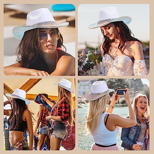 Image of Hercicy Rhinestone Cowboy Hat with Diamond Fringe CowHat for Cosplay Wedding circumference between 21.5 and 23.5 inches