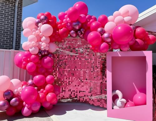 Image of Pink Balloons Garland Arch Kit 170pcs, Hot Pink Metallic Pink Shades of Pink Valentine's Day Balloons for Birthday Wedding Princess Theme Engagements Baby Shower Party Decorations