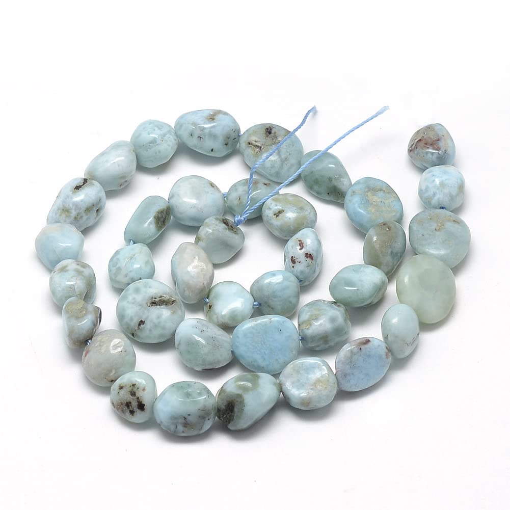 Spritewelry 30-45pcs 8-15mm Natural Oval Larimar Beads Grade A Irregular Gemstone Loose Beads for Jewellery Making Bracelet Necklace DIY Craft Finding Hole: 1mm - Image 2