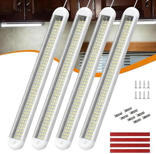 RVZONE 12V LED Interior Light Bar | 120LEDs 1800LM 8W DC 12 Volt led Strip Lights with ON/Off Switch RV Led Lights Interior for Camper Truck Van Boat Trailer Cargo Lights Fixture Motorhome (4Pack)