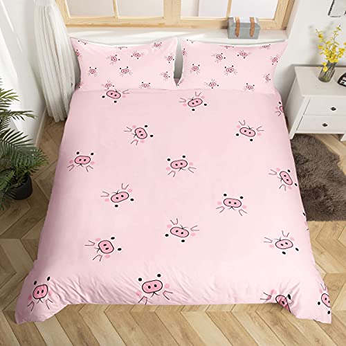 Loussiesd Pig Bedding Set Pink Girls Cute Cartoon Pigs Comforter Cover Set for Kids Teens Women Kawaii Duvet Cover Breathable Lovely Farm Animal Bedding & Linen Double Size