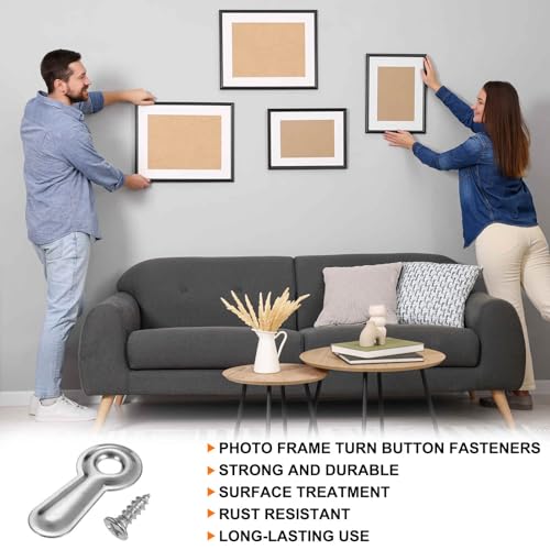 Image of HARFINGTON 100Pcs Picture Frame Backing Hardware Clips with 100Pcs Screws Photo Frame Turn Button Fasteners Picture Turn Backing Clips for Craft Hanging Pictures, Silver