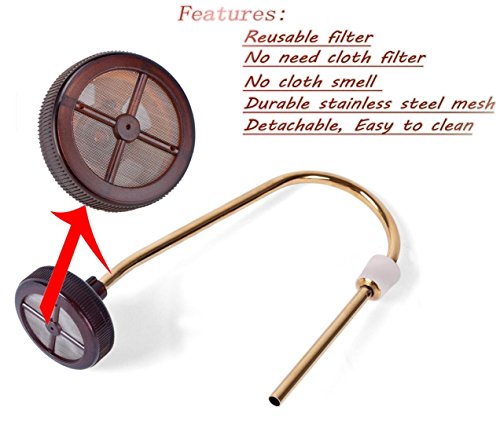 Diguo Gen-2 Belgium/Belgian Luxury Royal Balancing Siphon Coffee Maker. Wooden Base, T-Handle, Easy to Clean Take Apart Water Retainer and Permanent Filter. Color: Golden - Thumbnail 6