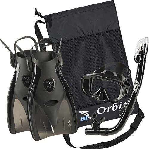 IST Orbit Snorkeling Gear Set: Tempered Glass Mask, Dry Top Snorkel & Trek
