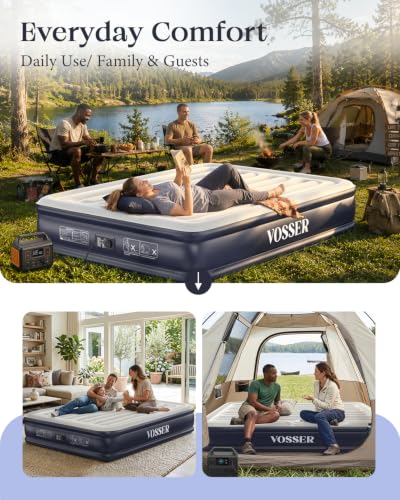 Image of VOSSER Queen Air Mattress with Built-in Pump, 13 inch Raised Blow Up Inflatable Mattress Queen, Heavy Duty 800lbs Luxury Comfort Air Bed for Home, Guests & Camping, Thick Self-Inflating Bed