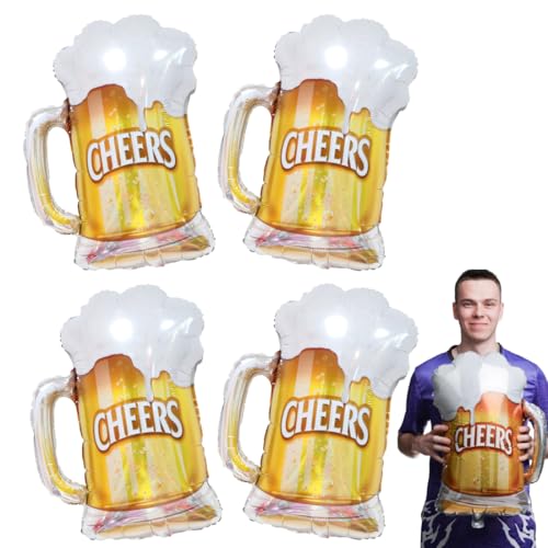 WUSJCOF 4 Globos de cerveza, Globos gigantes de papel de aluminio, Globo gigante de papel de aluminio para cumpleaños infantiles, fiestas con temática de cerveza y festivales