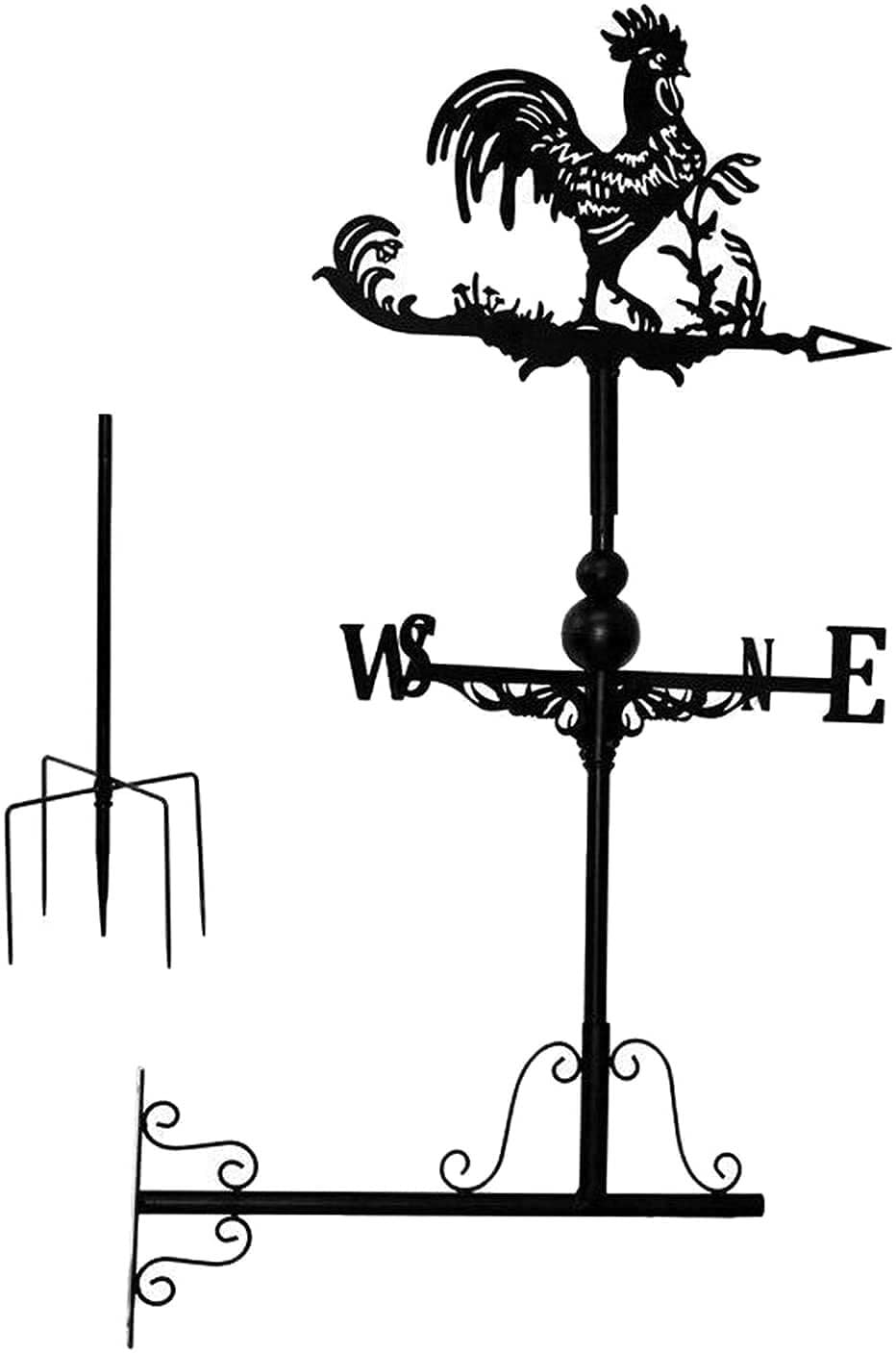 Segnavento a forma di gallo, in metallo e ghisa, da giardino, banderuola con indicatore di direzione, ornamento