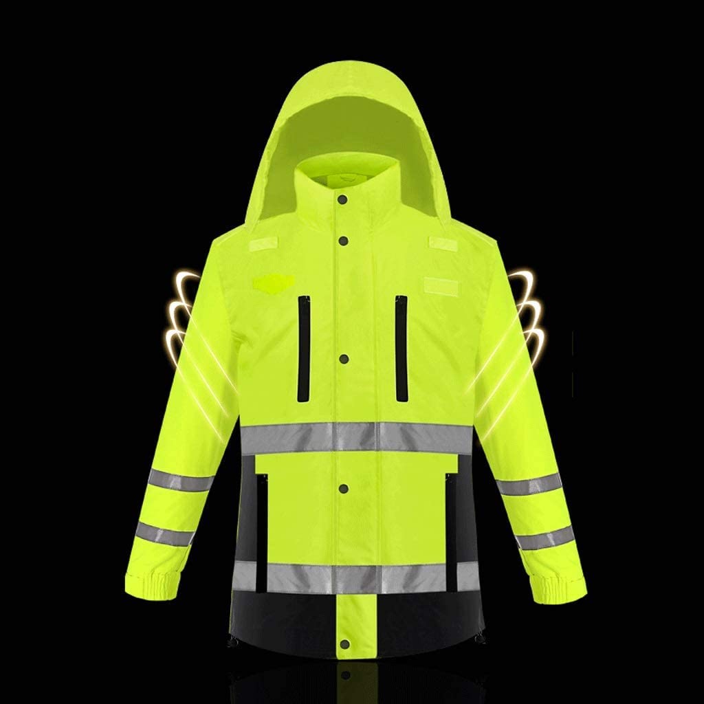 Alta Visibilidad de Seguridad de Seguridad de Trab Traje reflectante, chaqueta de seguridad de poliéster, chaleco reflectante de alta visibilidad de color amarillo fluorescente(Large)
