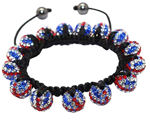 Bracelet Drapeau Angleterre Zirconium Cubique Coton Macramé Perles Hématites Taille Réglable à partir 15,5cm royaume-uni cadeau anniversaire uk st valentin bijou garçon fille fête mère maman père papa