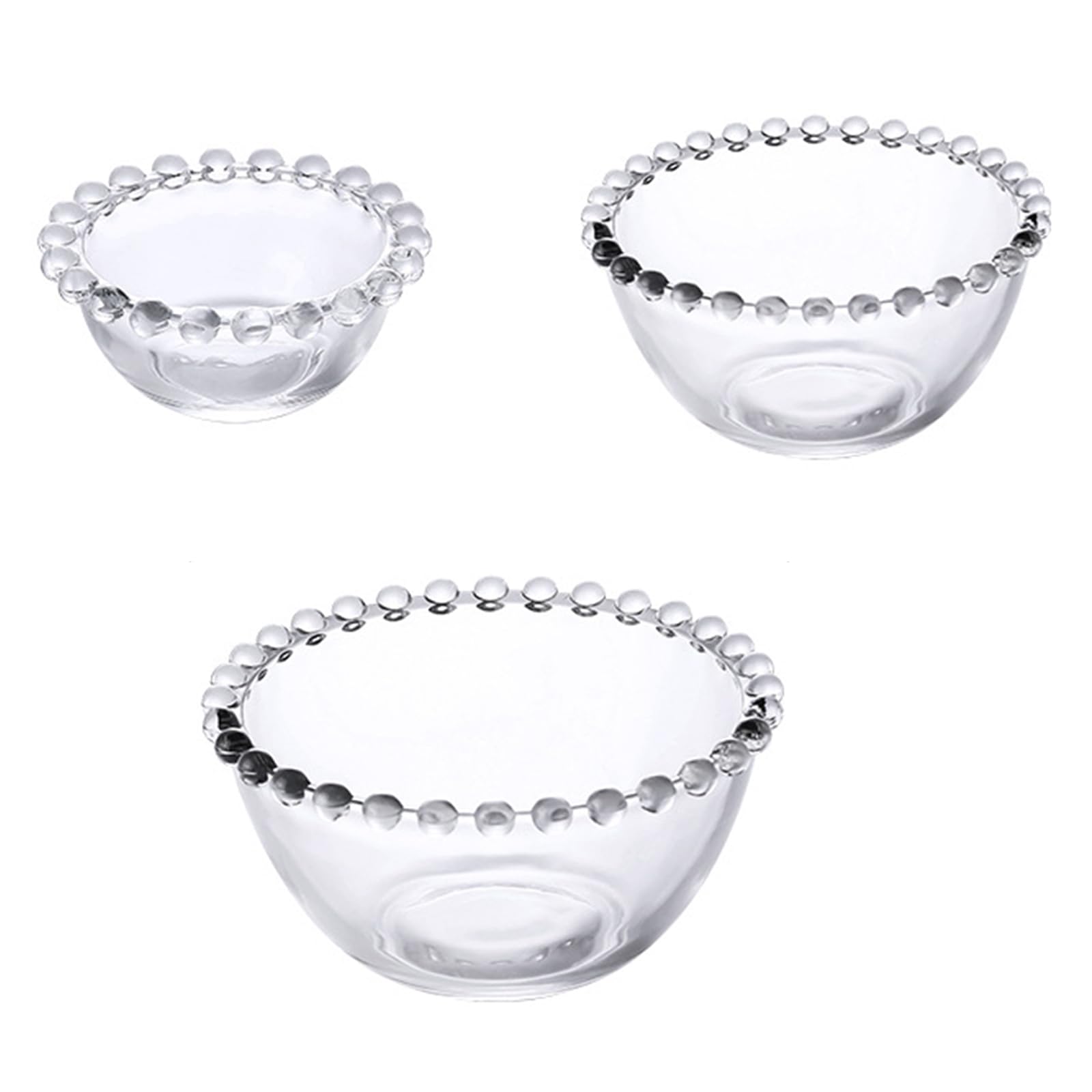 Tazones de vidrio, 3 cuencos de ensalada de vidrio transparente, cuencos redondos de punto de cuentas, cuencos de frutas decorativos, cuencos de ensalada para postres de helado, alimentos