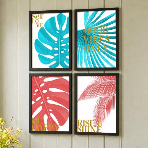 Image of PAINTINGMANTRA Motivational Wall Frames Painting for living room, Motivational Quotes Good Vibes Framed Wall Art Posters for office, Home, Set of 4, 13x18 Inch