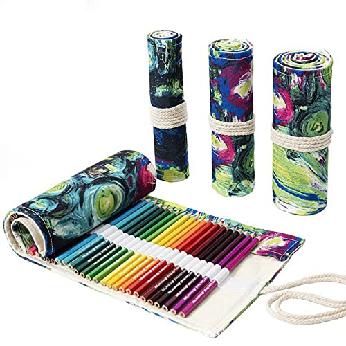 Maydahui A414 Canvas Colored Pencil Roll Wrap 24/48/72 Slots Coloring Pencil Holder Organizer Storage Pouch Portable cover